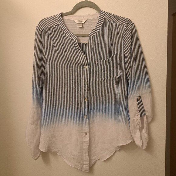 Christopher & Banks Striped Sheer Button Up Top Size Small - Picture 1 of 3